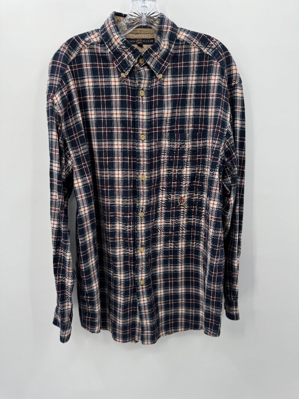 90s Vintage Preppy Skater Grunge Plaid Flannel Shirt Mens Large Navy Burgundy